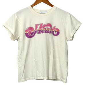 Daydreamer Free People Heart Band Graphic T-Shirt Top Short Sleeve Cream Size S